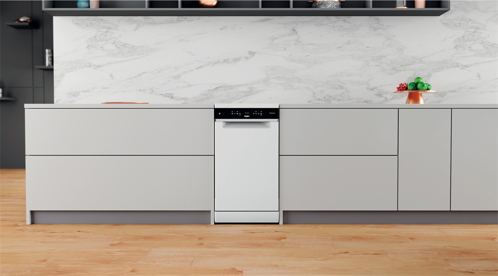 Whirlpool WSFO 3O34 PF fehér, programok száma: 8, keskeny szabadonálló, 10 terítékes mosogatógép 