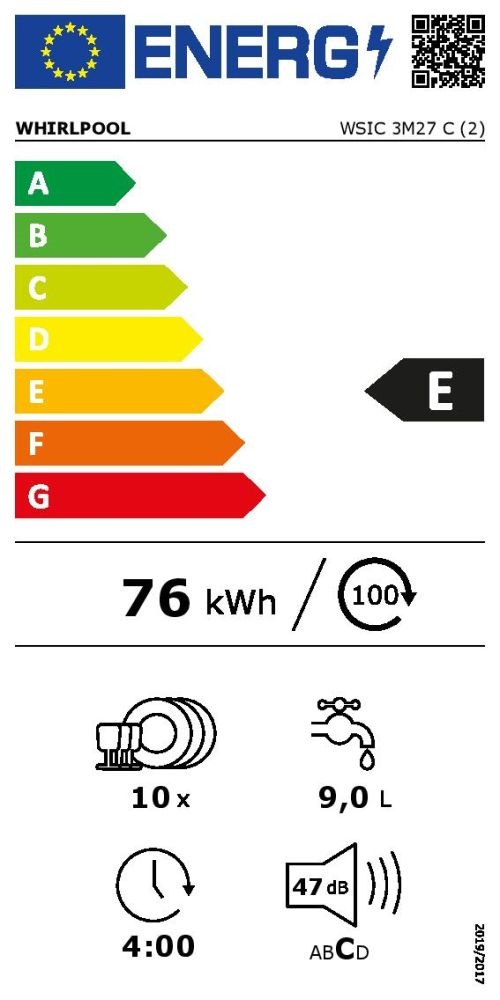 Whirlpool WSIC 3M27 C programok száma: 6, keskeny beépíthető, 10 terítékes mosogatógép 