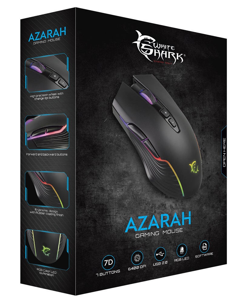 White Shark AZARAH GM-5003 6400dpi fekete gamer egér