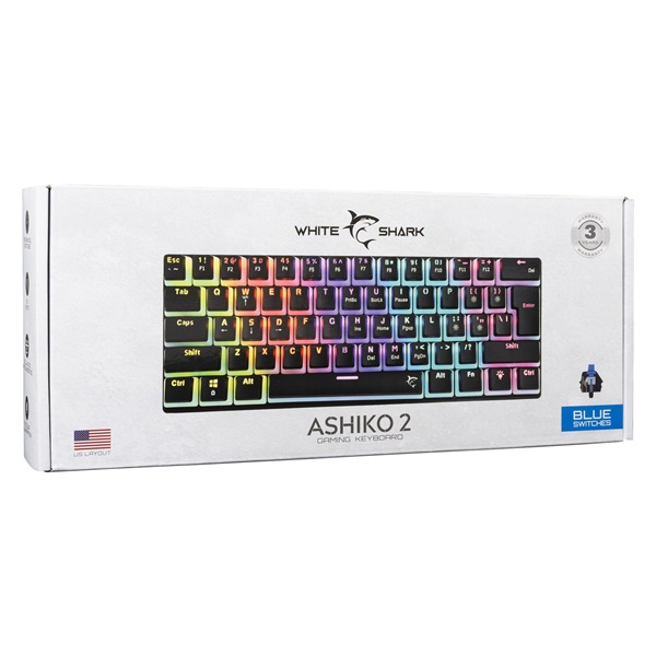 White Shark GK-2202-2B/BL-US Ashiko 2 US fekete (blue switch) gamer billentyűzet