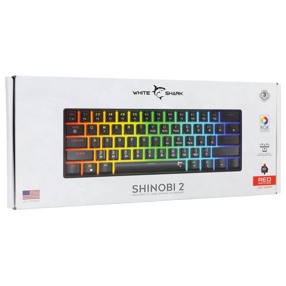 White Shark SHINOBI 2 GK-004111B/R-US US fekete mechanikus (red switch) gamer billentyűzet