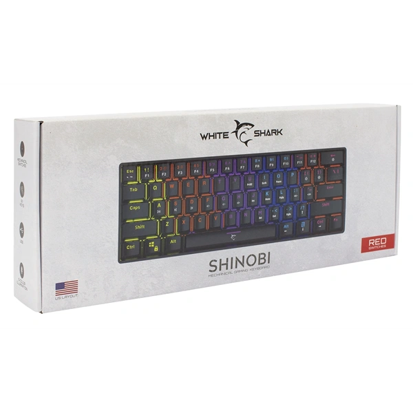 White Shark SHINOBI GK-2022B/R-US fekete mechanikus (red switch) gamer billentyűzet