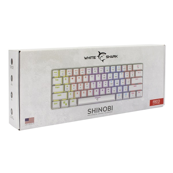 White Shark SHINOBI GK-2022W/R-US fehér mechanikus (red switch) gamer billentyűzet
