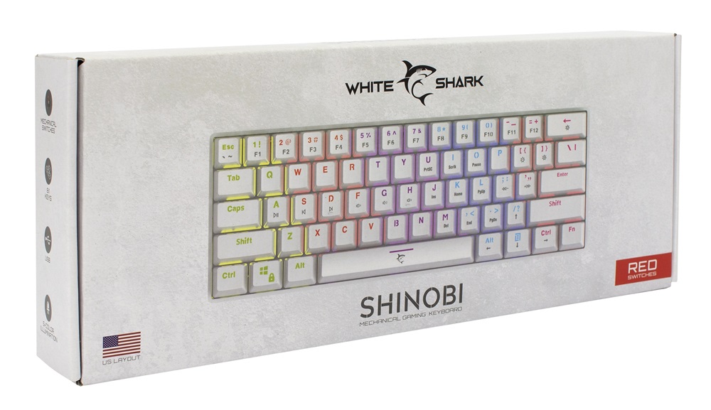 White Shark SHINOBI GK-2022W/R-US fehér mechanikus (red switch) gamer billentyűzet
