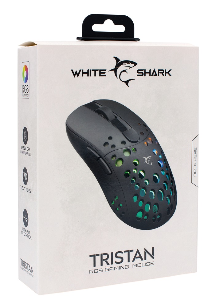 White Shark TRISTAN GM-9004 7D 12000 dpi, RGB fekete gamer egér