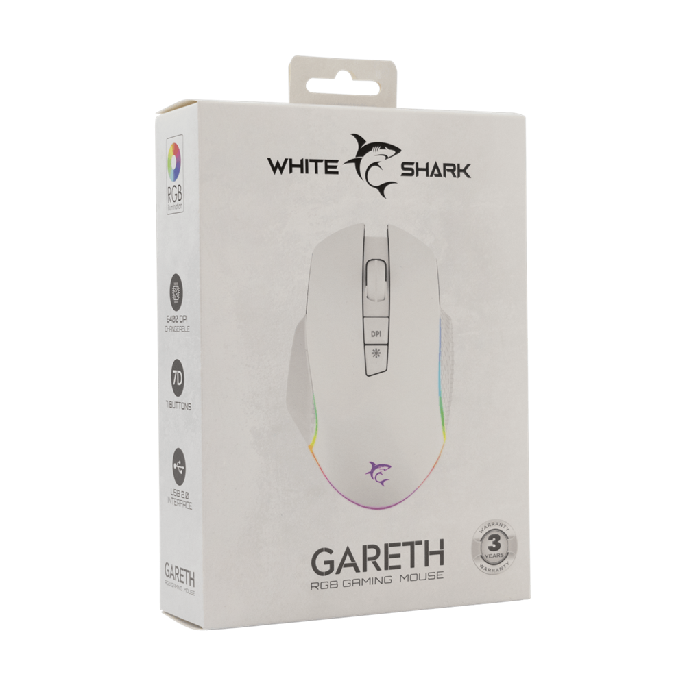 White Shark WS GM-5009W GARETH-W vezetékes fehér gamer egér