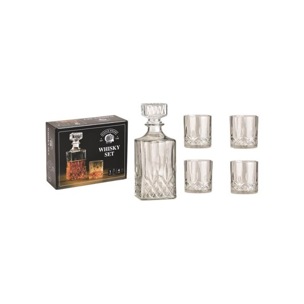WoMa 285ml-es 4 db-os whiskys pohár készlet és 900ml-es kancsó díszdobozban