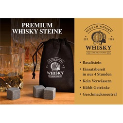 WoMa fekete bársony zacskóval, csipesszel, 12 db-os prémium bazalt whisky jégkő készlet fadobozban