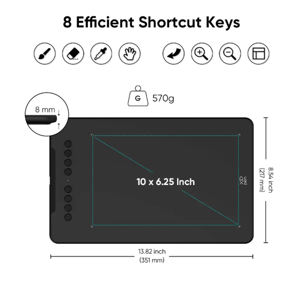XP-PEN Deco 01V3 (10"x6,25", 5080 LPI, PS 16k, 200 RPS, 8 gomb, USB) grafikus tábla