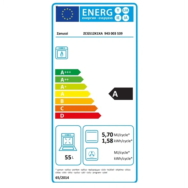 Zanussi ZCG512K1XA inox, szabadonálló, gáz, főzőzóna: 4, sütő:55L, grill, tűzhely
