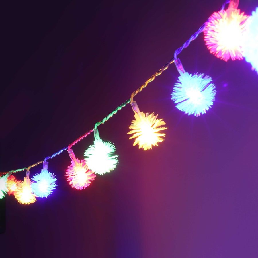 Zúzmara alakú 3cm/1,5m/több színű/10db LED-es/2xAA elemes fényfüzér, fénydekoráció