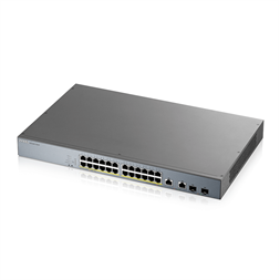 ZyXEL GS1350-26HP 24x GbE LAN PoE (375W) 2x GbE RJ45/SFP Combo port smart menedzselhető CCTV PoE switch