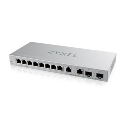 ZyXEL XGS1210-12 v2 8xGbE LAN 2x2.5GbE Multi-Gig LAN 2xSFP+ port web menedzselhető switch