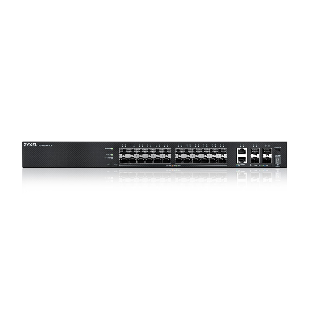 ZyXEL XGS2220-30F 24xGbE SFP 2x10mG RJ45 LAN 4x10GbE SFP+ port L3 menedzselhető switch