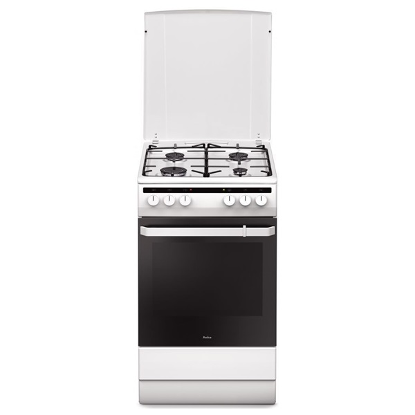 Amica 55343 fehér, szabadonálló, gáz, kombinált, főzőzóna: 4, sütő:62L, grill, tűzhely (Újszerű)