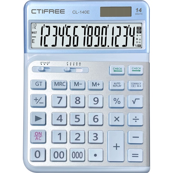 CTIFREE CL-140E BLUE kék ergonómikus számológép, 145x198mm, 14 számjegy, dual power, 2 év garancia