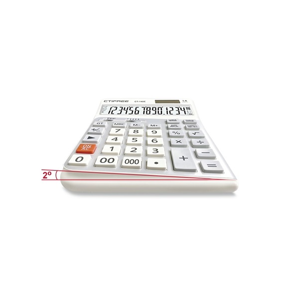CTIFREE CT-140E fehér ergonómikus számológép, 145x198mm, 14 számjegy, dual power, 2 év garancia (Újszerű)