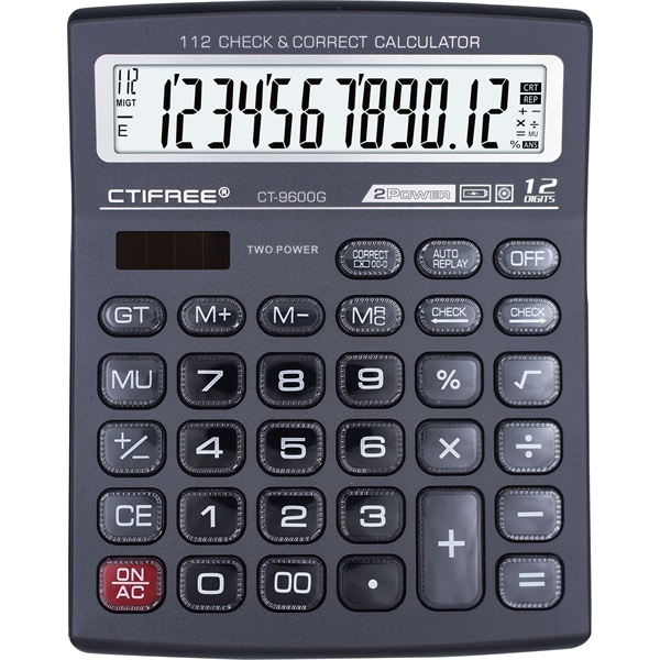 CTIFREE CT-9600G szürke színű számológép, 155x200mm, 12 számjegy, dual power, 2 év garancia