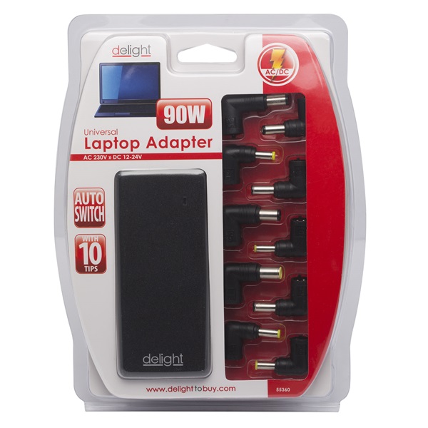 Delight Univerzális 90W laptop/notebook töltő adapter tápkábellel (Újracsomagolt)
