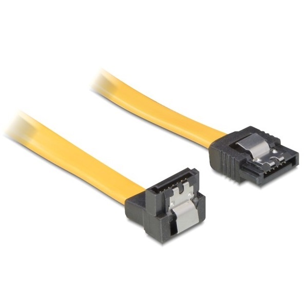 Delock 82479 SATA sárga lefele 90 fok/ egyenes csatl. (fémlappal) 50 cm összekötő kábel