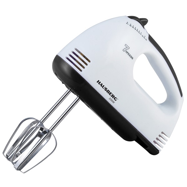 Hausberg HB-4112NG 250W-os fehér-fekete réz motorral, 7 sebességes kézimixer