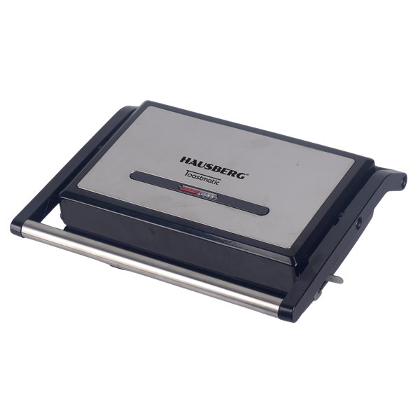 Hausberg HB-539IN 1300W fekete kontakt grill szendvicssütő, állítható termosztát, rozsdamentes ház
