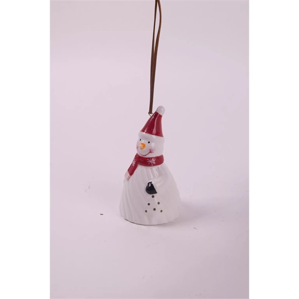 IRIS kerámia csengő hóember, mikulás sapkában, fehér 12 cm