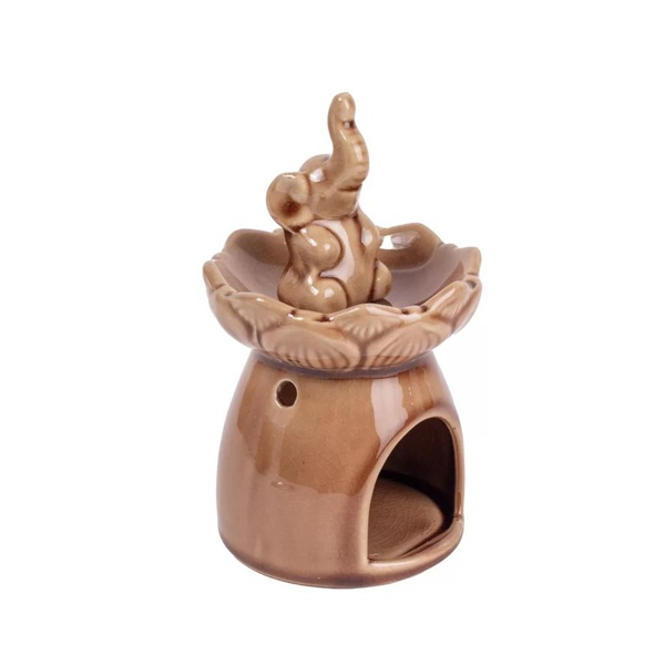 IRIS kerámia olajmécses, elefántos, világos barna 16 cm