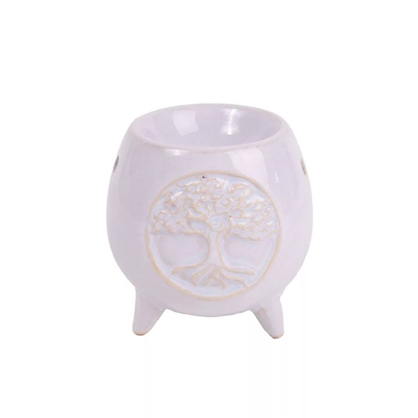 IRIS kerámia olajmécses, gömb alakú, 4 lábbal, fa mintás, fehér 9,5 x 10 cm