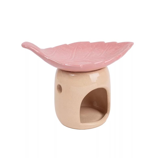 IRIS kerámia olajmécses, levél alakú tálkával, rózsaszín 17 cm
