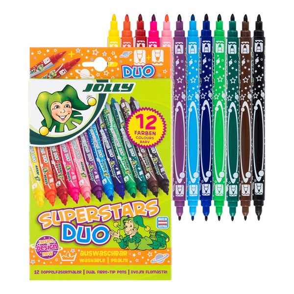 Jolly Superstars Duo 12 darabos kétvégű filctoll készlet