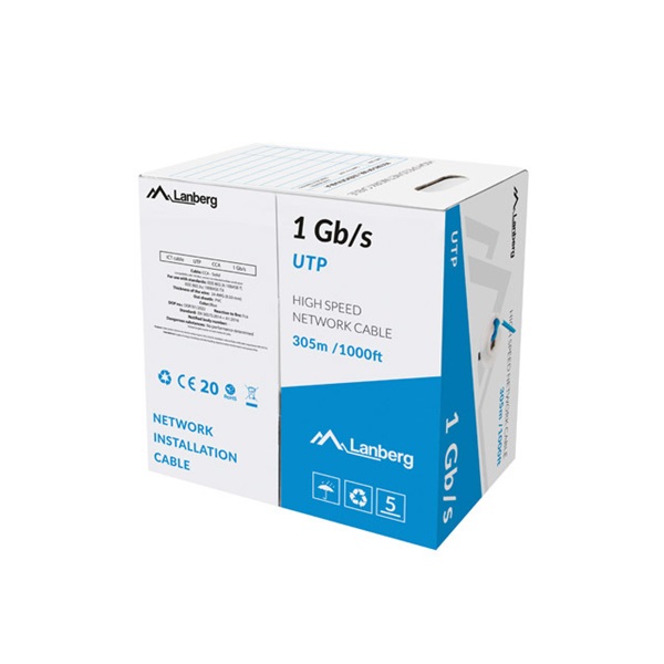 Lanberg LCU6-10CC-0305-B U/UTP CCA 1Gb/s 250 MHz 305m árnyékolatlan réz bevonatú alumínium kék fali kábel