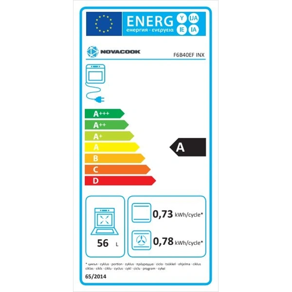 Novacook F6B40EF INX inox, szabadonálló, gáz, kombinált, főzőzóna: 4, sütő:66L, grill, tűzhely (Újszerű)