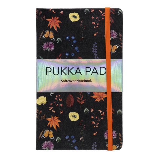 Pukka Pad Bloom A5 192 oldalas vonalas fekete gumipántos napló