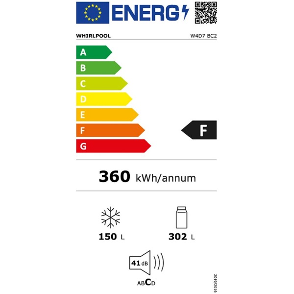 Whirlpool W4D7 BC21 fekete, alulfagyasztós, Side-by-Side, Hűtő:302L, Fagyasztó:150L, No frost hűtőszekrény (Újszerű)