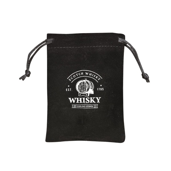 WoMa fekete bársonyzacskóval és csipesszel 12 db-os rozsdamentes acél whisky jégkocka készlet fadobozban