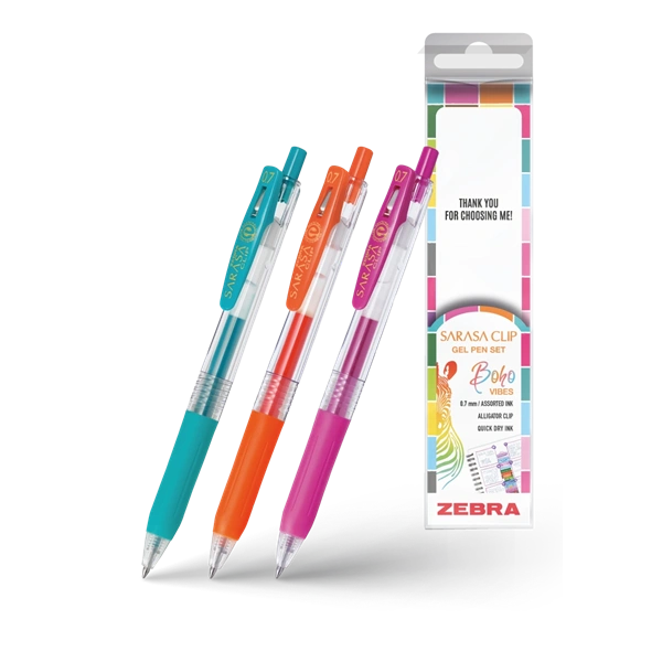 Zebra Sarasa Clip Gelpen 0,7 Boho vibes 3 db zseléstoll készlet
